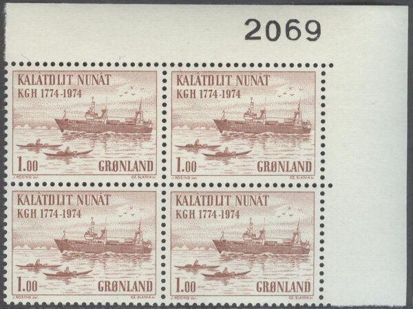 Grönland - F   88 Kungl. Grönländska handeln, KGH 200 år, Hörn 4-Block **