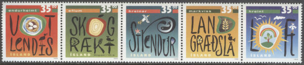 Island - F  954-958 Naturskydd - Statens Naturvärn 100 år, 5-strip kpl **