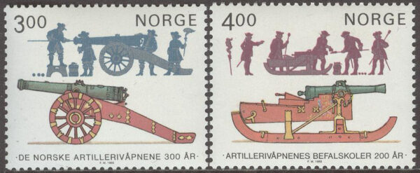 Norge - F  956-957 De norska artillerivapnen 300 år - Artillerivapnens befälsskolor 200 år, 2 kpl **