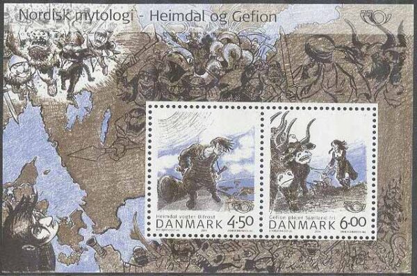 Danmark - F 1689-1690 (BL 41) Nordisk mytologi - Heimdal och Gefion, block kpl **