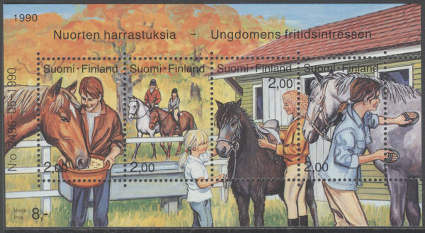 Finland - F 1121-1124 (BL 6) Ungdomens fritidsintressen I - Ridning , block kpl  **