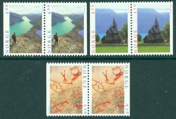 Norge - F 1252-1254 Turistfrimärken, Besseggen, Jotunheimen, hällristningar, 3 par kpl **