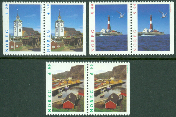 Norge - F 1298-1300 Turistfrimärken, bl.a. Færder fyr, 6 kpl **