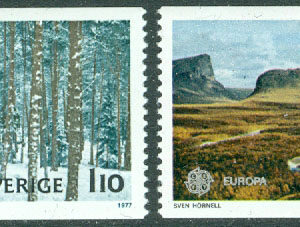 Sverige – F 1006-1007 Europa CEPT 1977, landskap, 2 kpl **