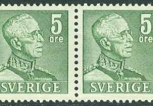 Sverige – F  271BB Gustaf V profil höger, typ II. Par 5 öre grön **