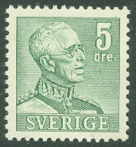 Sverige – F  271C Gustaf V profil höger, typ II. 5 öre grön 4-sid **