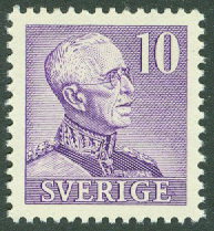 Sverige – F  273C Gustaf V profil höger, typ II. 10 öre violett 4-sid **