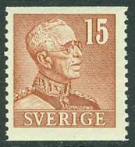 Sverige – F  275IIA Gustaf V profil höger, typ II. 15 öre rödaktigt brun **