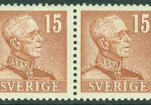 Sverige – F  275IIBB Gustaf V profil höger, typ II. Par 15 öre rödaktigt brun **