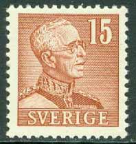 Sverige – F  275IIC Gustaf V profil höger, typ II. 15 öre rödaktigt brun **