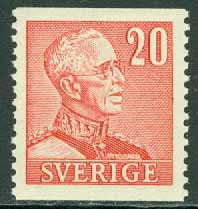 Sverige – F  276A Gustaf V profil höger, typ II. 20 öre karminröd **