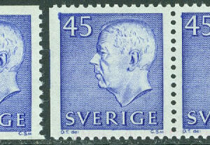 Sverige – F  430A+BB Gustaf VI Adolf, typ III, 45 öre ultramarin 3 kpl **