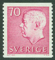 Sverige – F  436 Gustaf VI Adolf, typ III, 70 öre rödlila **