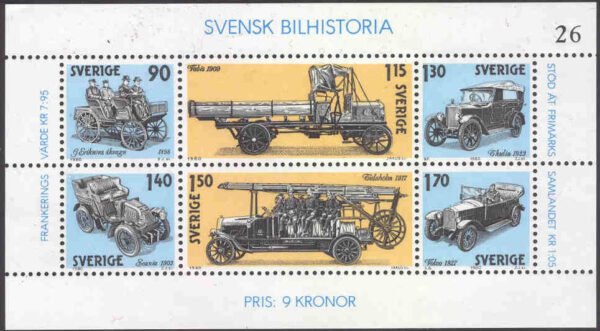 Sverige - F 1135-1140 (Bl 6) Svensk bilhistoria, block kpl **