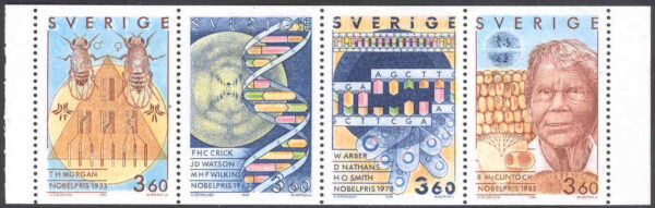 Sverige - F 1589-1592 (HBL) Nobelpristagare - fysiologi eller medicin, 4-strip kpl **