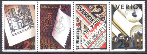 Sverige - F 1636-1639 (HBL) Massa och papper, 4-strip kpl**