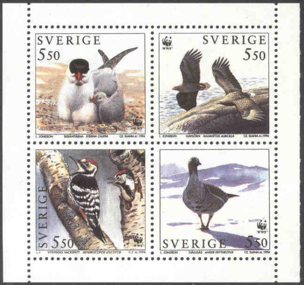 Sverige - F 1865-1868 Skydda våra fåglar - WWF, 4-block kpl **