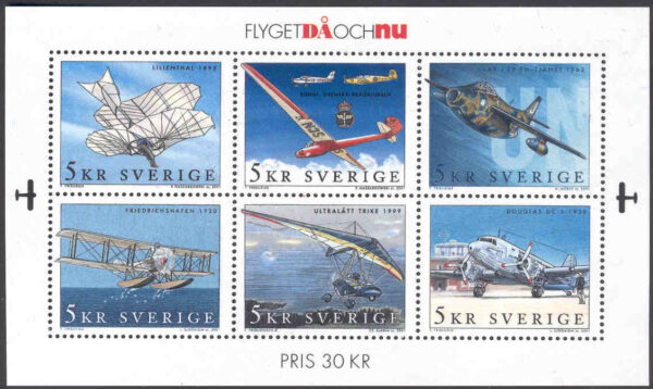 Sverige - F 2267-2272 (BL 14) Flyget då och nu, block kpl **