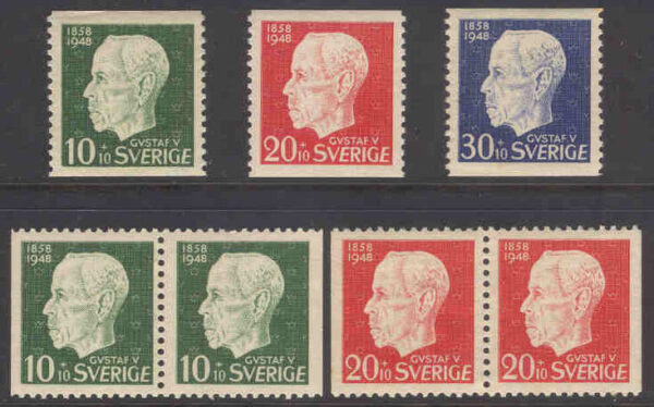 Sverige - F  382-384 Gustav V 90 år, 7 kpl **