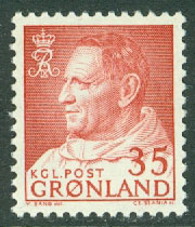 Grönland – F   54 Frederik IX i anorak 35 öre röd **
