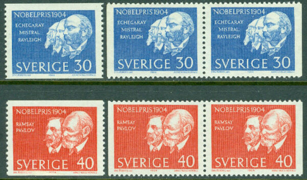 Sverige - F  559-560 Nobelpristagare 1904, 6 kpl **