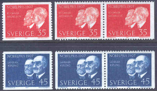 Sverige - F  618-619 Nobelpristagare 1907 6 kpl **