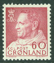 Grönland – F   69 Frederik IX i anorak 60 öre rödlila **