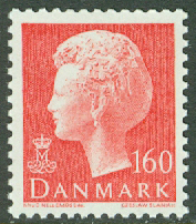 Danmark – F  744 Drottning Margrethe. Typ I, 160 öre röd **