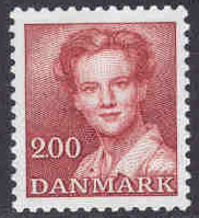 Danmark – F  780 Drottning Margrethe, Typ II, 2,00 kr brunröd **