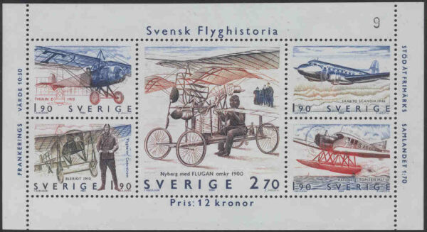 Sverige - F 1317-1321 (Bl 10) Svensk flyghistoria, block kpl **
