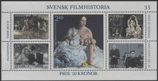 Sverige - F 1185-1189 (BL 7) Svensk filmhistoria, block kpl **