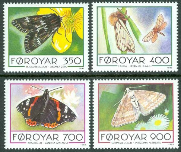 Färöarna - F  252-255 Fjärilar, 4 kpl **