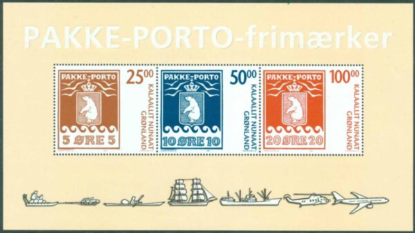 Grönland - F BL  50 PAKKE-PORTO märket 100 år, block kpl **