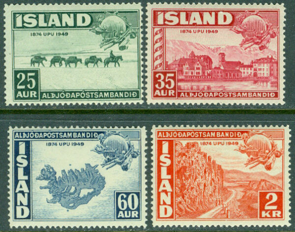 Island - F  293-296 Världspostföreningen UPU 75 år, 4 kpl **