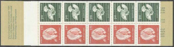 Sverige - F H 334 B RT Julpost 1981 - Takfåglar, kpl **