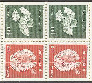 Sverige – F H 334 B cyls 2 Julpost 1981 – Takfåglar, kpl **