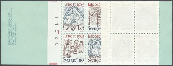 Sverige - F H 362:1 cyls 1 + kn Julpost 1985, kpl ** DUBBEL