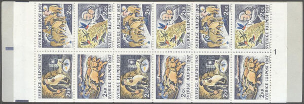 Sverige - F H 381 RT + cyls 1 Julpost 1987 - Folksägner, kpl ** DUBBEL