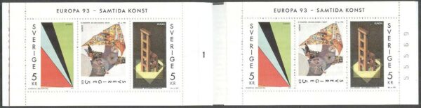 Sverige - F H 437 cyls 1 + kn Europa CEPT 1993 - Samtida Konst, kpl **Dubbel