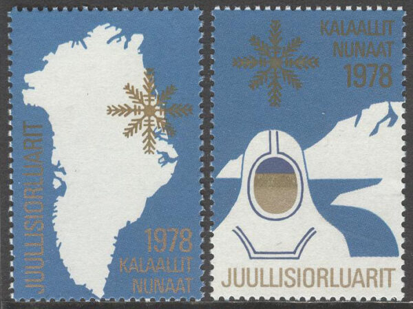 Grönland - Julmärken 1978 - Grönlandskarta & Eskimå, serie 2 kpl **