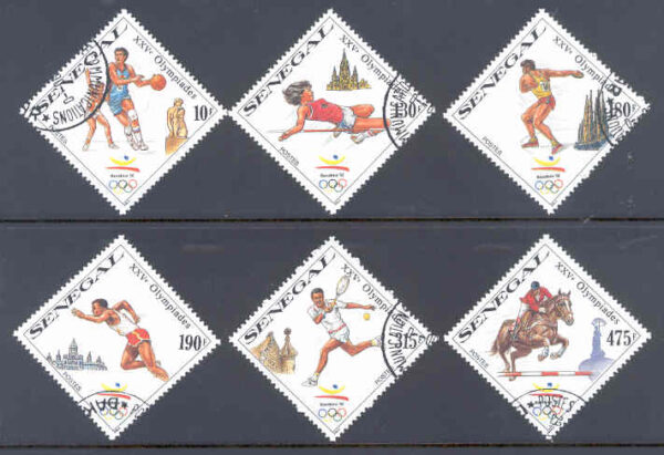 Senegal - M 1065-1070 A OS i Barcelona 1992 bla Friidrott, 6 kpl