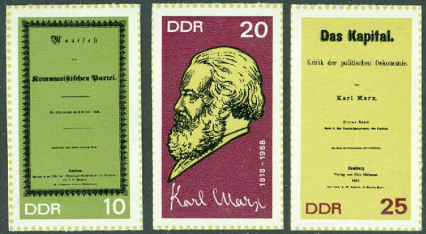 DDR - M 1365-1367B Karl Marx födelse 150 år, 3 kpl otand. **