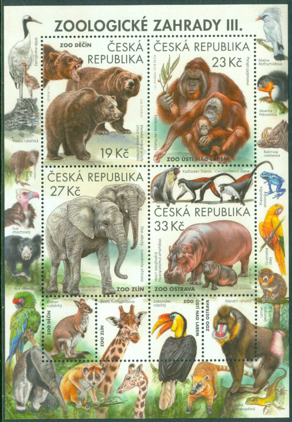 Tjeckien - M  990-993 (BL 72) Zoologiska trädgårdar (III), block kpl **