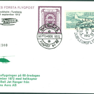 Sverige – 1972-09-21 Sveriges första flygpost 60 år. Sollentuna Jubileumsflygning -Tureberg