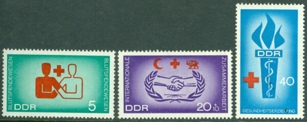 DDR - M 1207-1209 Samarbete mellan int. Hjälporganisationer om blodgivning, 3 kpl **