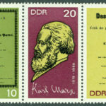 DDR – M 1365-1367 Karl Marx födelse 150 år, 3-strip kpl **