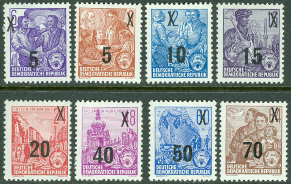 DDR - M  435-442 Femårsplan, påtryck nya valörer 8 kpl **
