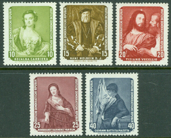 DDR – M  587-591 Målningar från Dresdengalleri, repatrierade av Sovjetunionen (II), 5 ol **