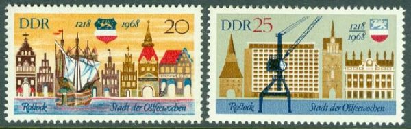 DDR - M 1384-1385 Staden Rostock 750 år, 2 kpl **