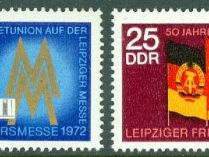 DDR – M 1743-1744 Leipzigs vårmässa. Sovjetiskt deltagande 50 år, 2 kpl **
